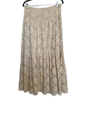 Vintage Beige Cream Lace Tiered Maxi Skirt